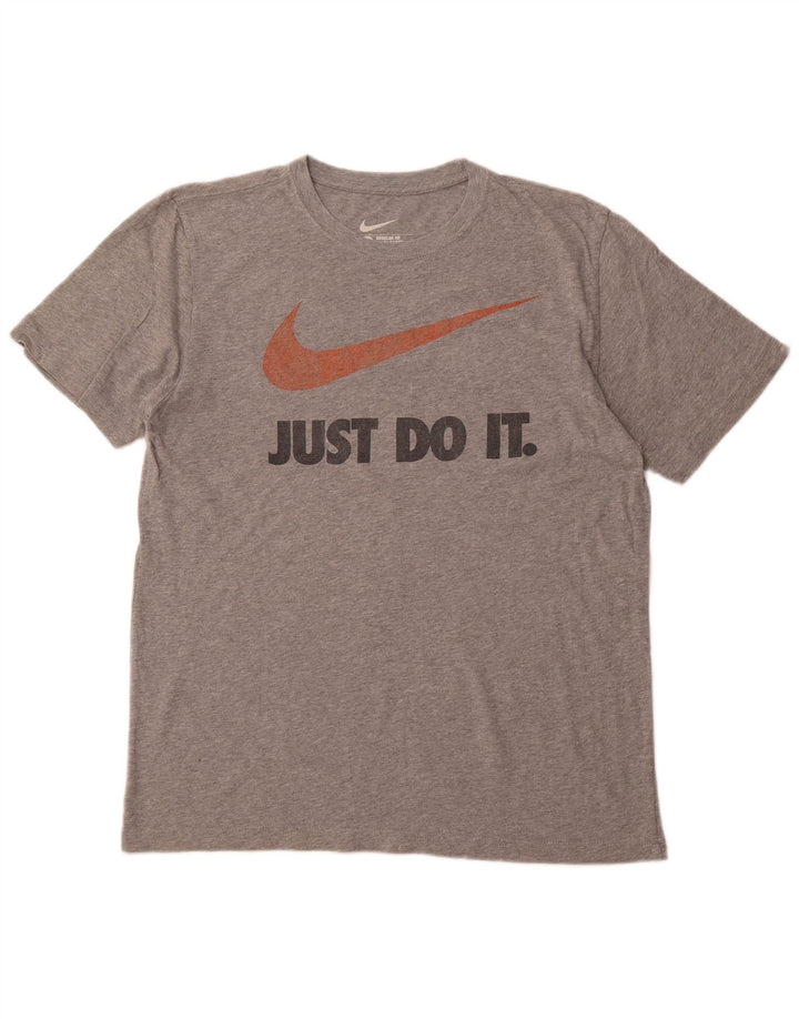 Tricou grafic NIKE pentru bărbați, cu croială obișnuită, mare, gri, bumbac