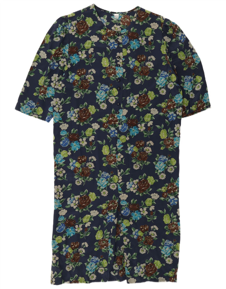 Rochie de damă Vintage Shift UK 12 Medium Bleumarin Floral Mătase