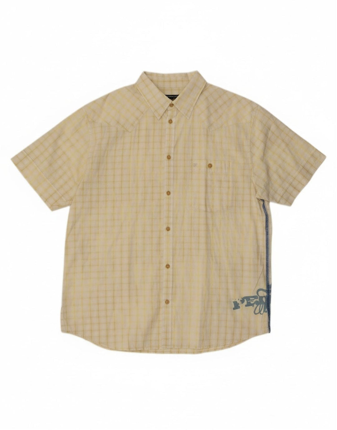 Cămașă cu mânecă scurtă Wrangler pentru bărbați, XL, bumbac cu carouri galbene