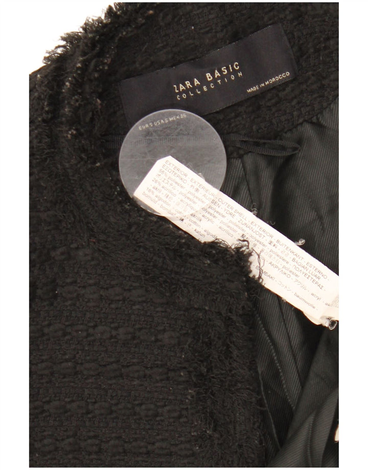 Jachetă pentru femei ZARA cu paragate deschisă UK 10 Poliester negru mic