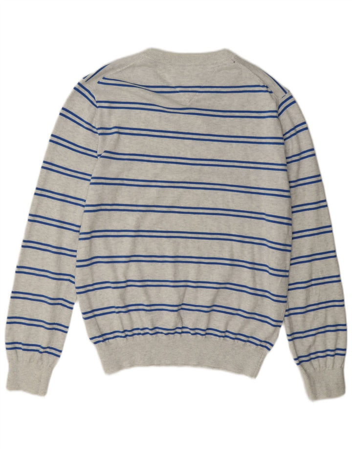 Pulover Tommy Hilfiger pentru bărbați, cu gât crew, bumbac cu dungi, gri mediu
