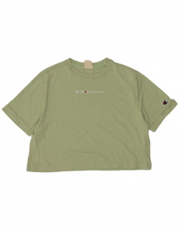 Tricou cu grafic crop Champion pentru femei Top UK 14 Bumbac verde mediu