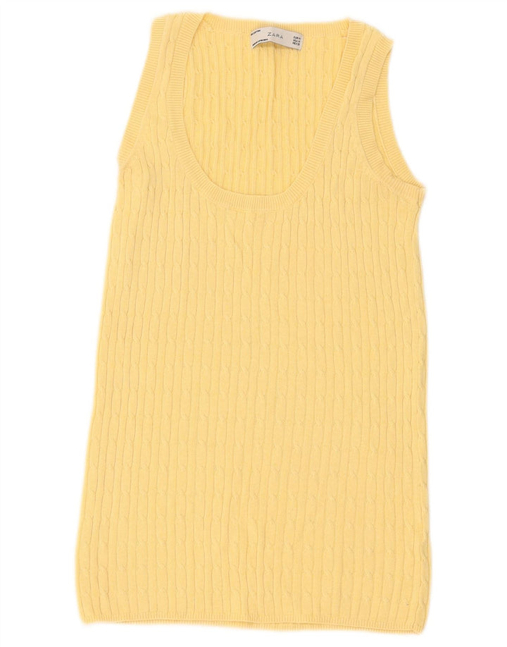 Zara Femei Vest Tank Top UK 12 Bumbac galben mediu