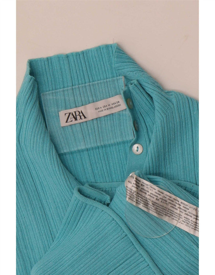 Vestă Zara pentru femei Crop Button Gât UK 12 Medium Blue Viscose