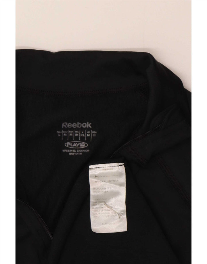 Top de trening Reebok pentru femei, cu fermoar și gât, din poliester negru mediu UK 12