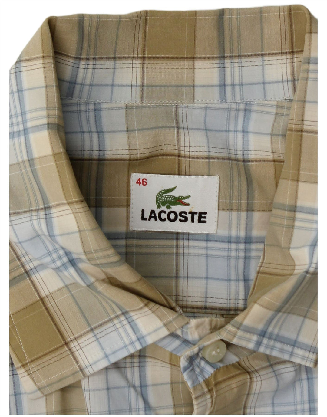 Cămașă cu mânecă scurtă pentru bărbați LACOSTE Mărimea 46 2XL Kaki Check