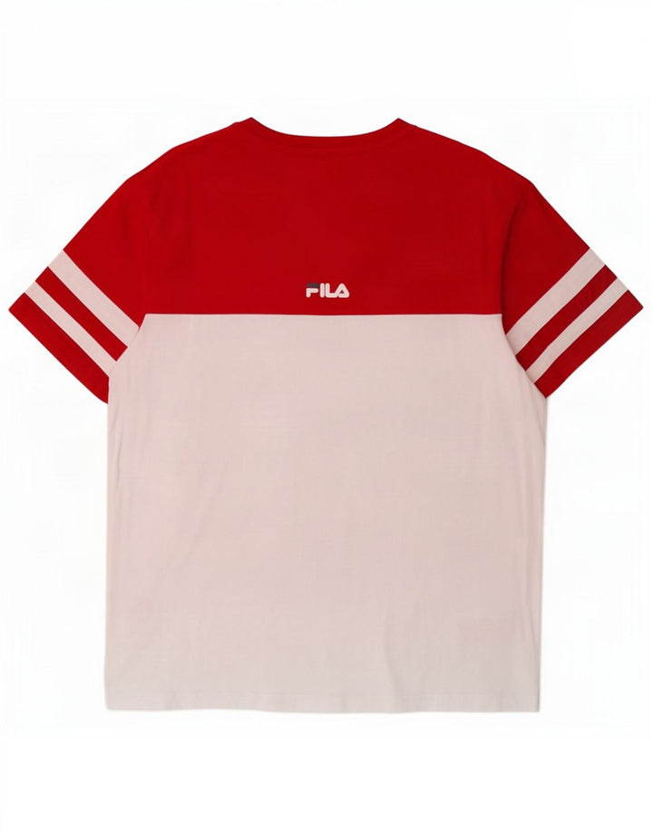 Tricou cu grafic Fila pentru bărbați Top mediu alb din bumbac color bloc
