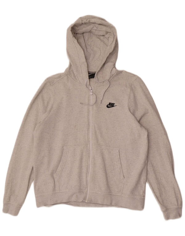 NIKE Mens Zip Hoodie Sweater Large Grey Flecked Cotton