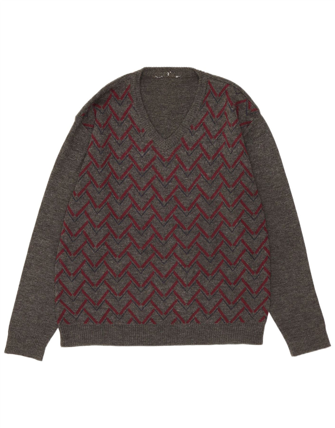 Pulover vintage pentru bărbați cu decolteu în V, gri mediu Argyle/Diamond Acrylic