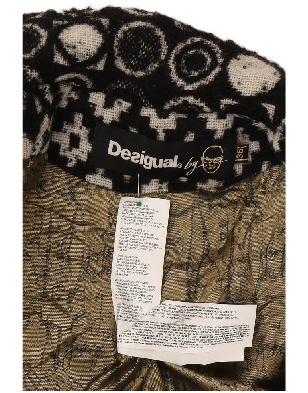 Pardesiu Desigual Femei EU 36 Mic Negru Geometric Viscoza
