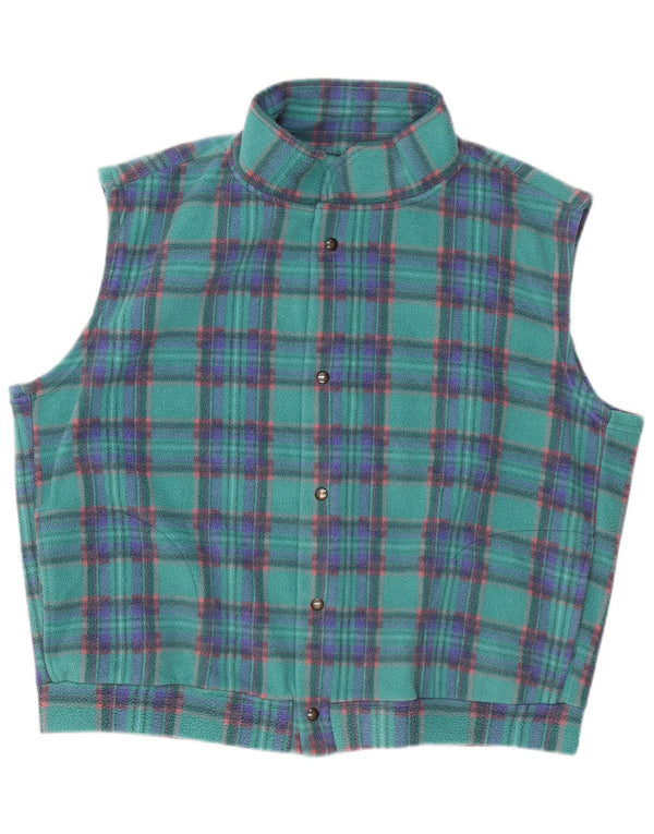 Gilet din fleece pentru bărbați vintage, cu tăiere lentă, UK 40, mare, poliester cu check turcoaz