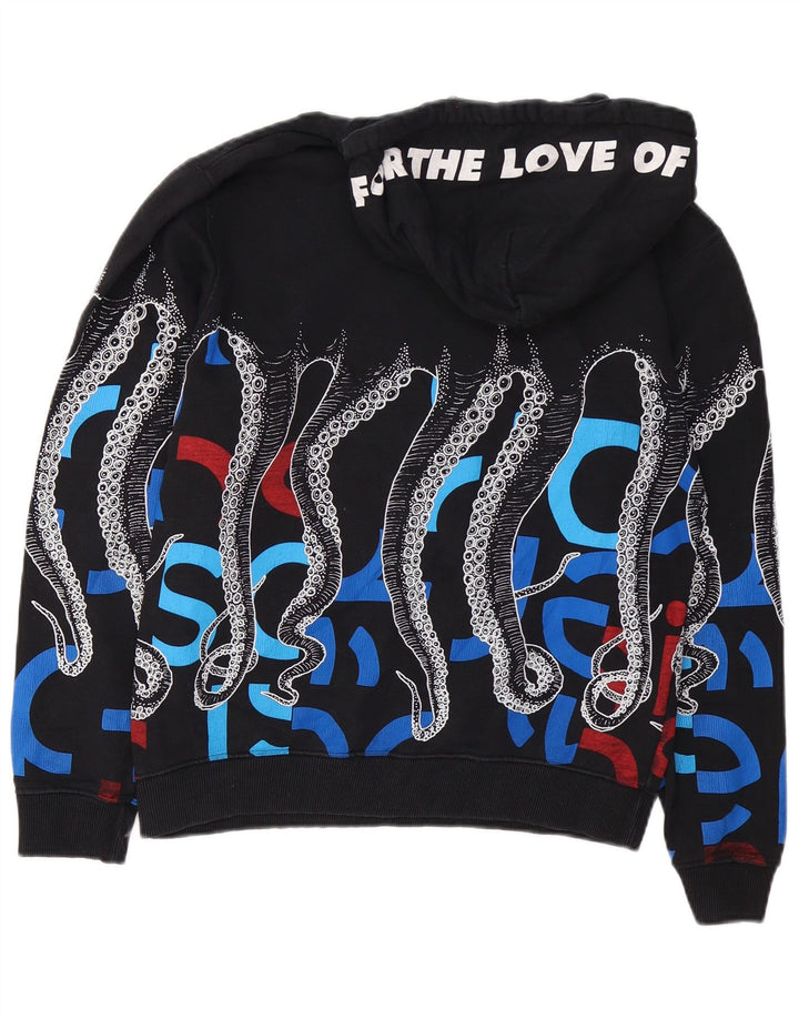 Pulover cu glugă cu grafic pentru bărbați Octopus, bumbac mic, negru