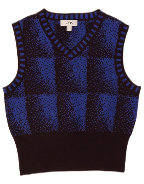 Cos Womens Crop Vest Tank Top UK 6 XS Blue Check Wool