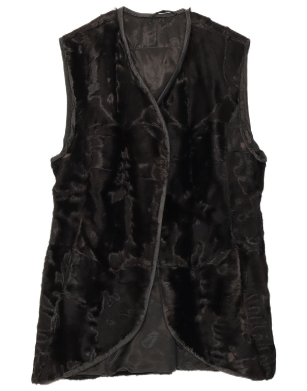 Gilet de blană vintage pentru femei UK 14 Medium Black