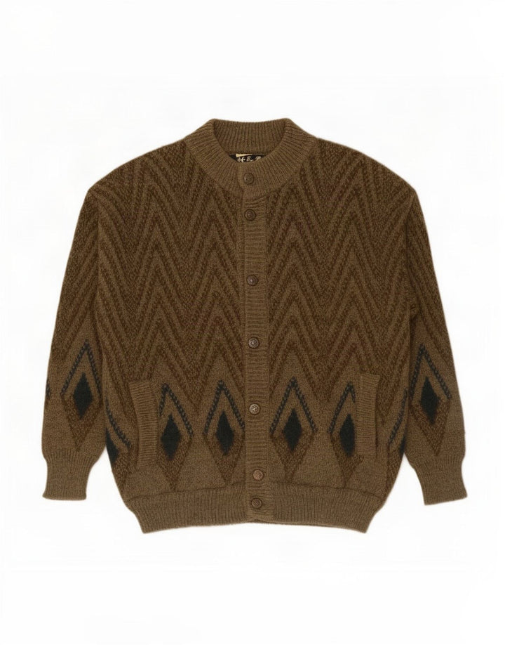 Pulover Cardigan Vintage pentru Barbati Mediu Kaki Geometric Lână