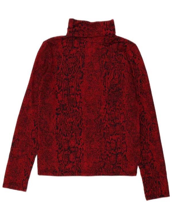 Top cu gât rulat Zara pentru femei cu mânecă lungă UK 12 Medium Red Animal Print