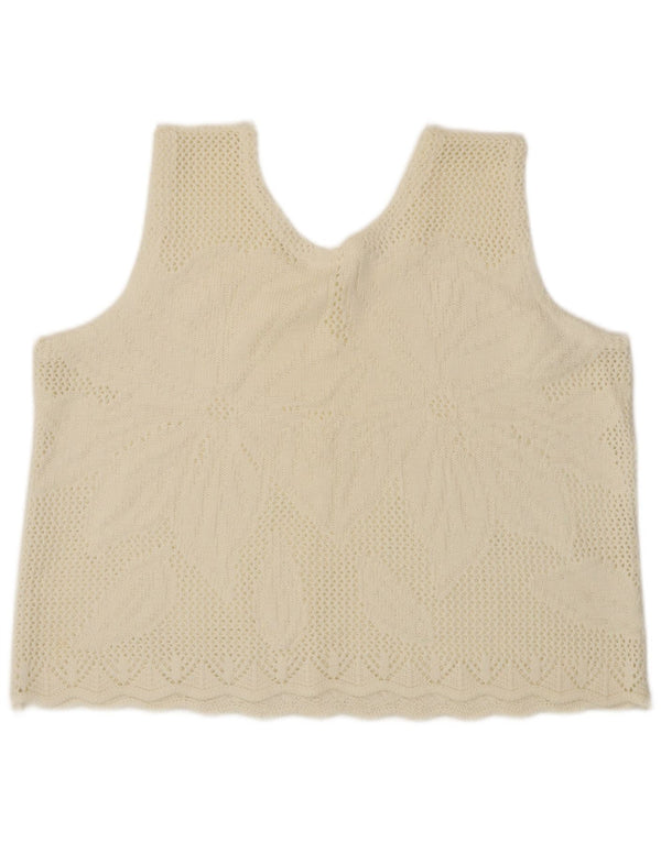 Vintage Crop Vest Tank Top pentru femei UK 16 Large Off White Floral