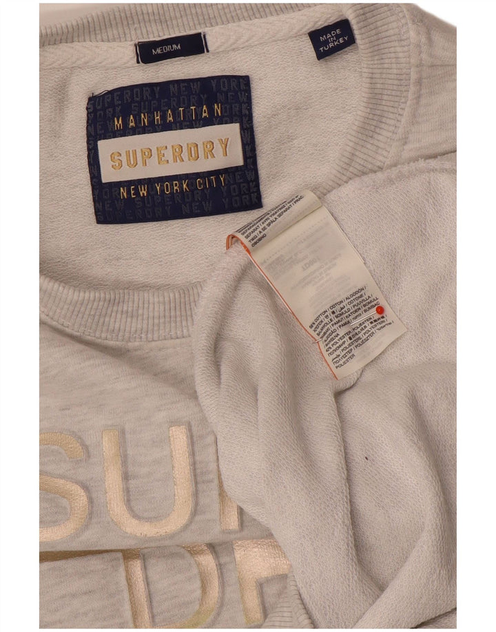 Pulover cu grafic pentru femei Superdry UK 14, bumbac cu pete gri mediu