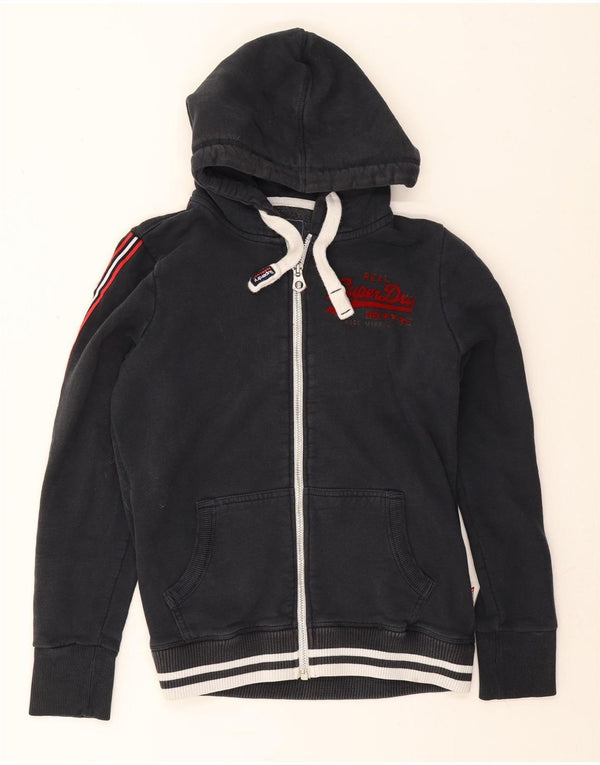 Pulover Superdry pentru damă, cu grafic, cu fermoar, cu glugă, UK 14, mare, albastru, bumbac