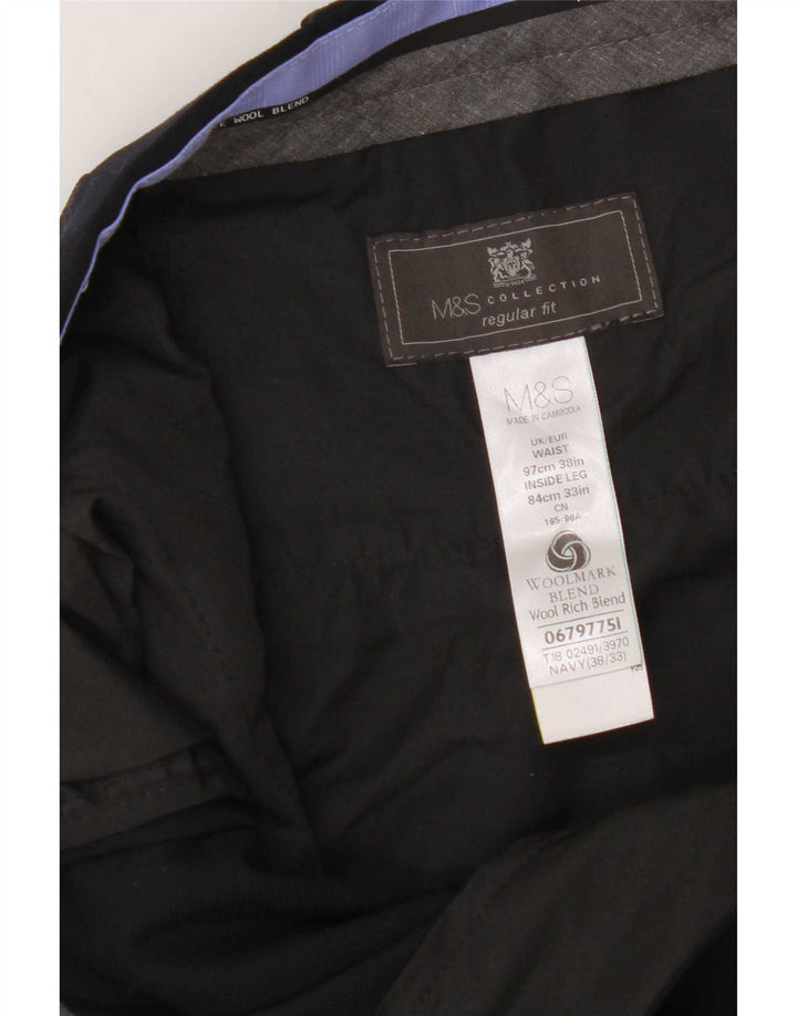 Pantaloni de costum pentru bărbați Marks & Spencer, cu ajustare normală, L38 L33, poliester bleumarin