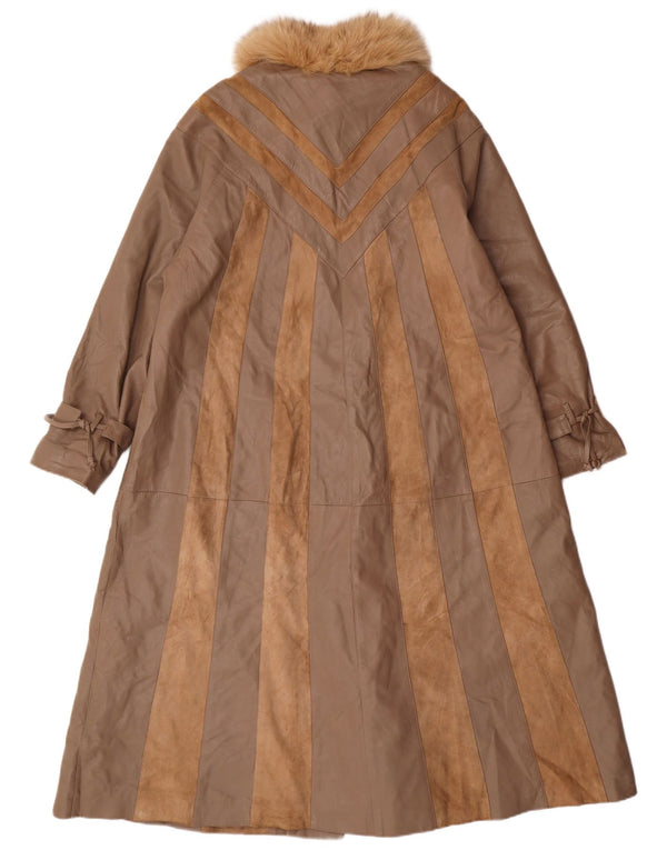 Palton de piele Norma pentru femei, cu tăiere largi, UK 14, maro mediu, clasic, cu dungi