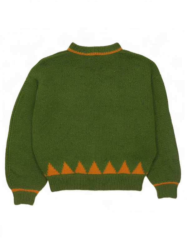Pulover vintage cu gât țestoasă pentru femei UK 14 mare verde geometric