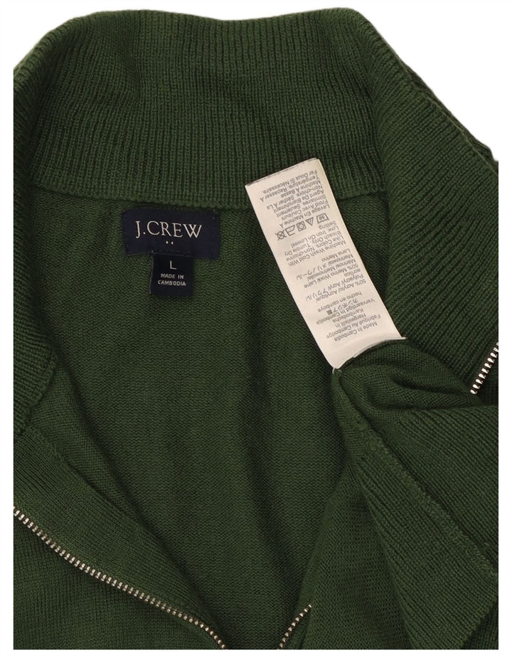 J. Crew Pulover pentru bărbați cu fermoar și gât, acrilic verde mare