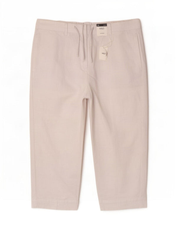 Marks & Spencer Pantaloni tăiați cu talie înaltă pentru femei UK 20 2XL W38 L24 Alb