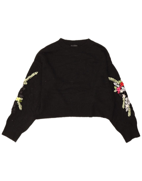 Pulover Topshop pentru damă, crop cu gât de barcă, UK 10, mic, negru, floral