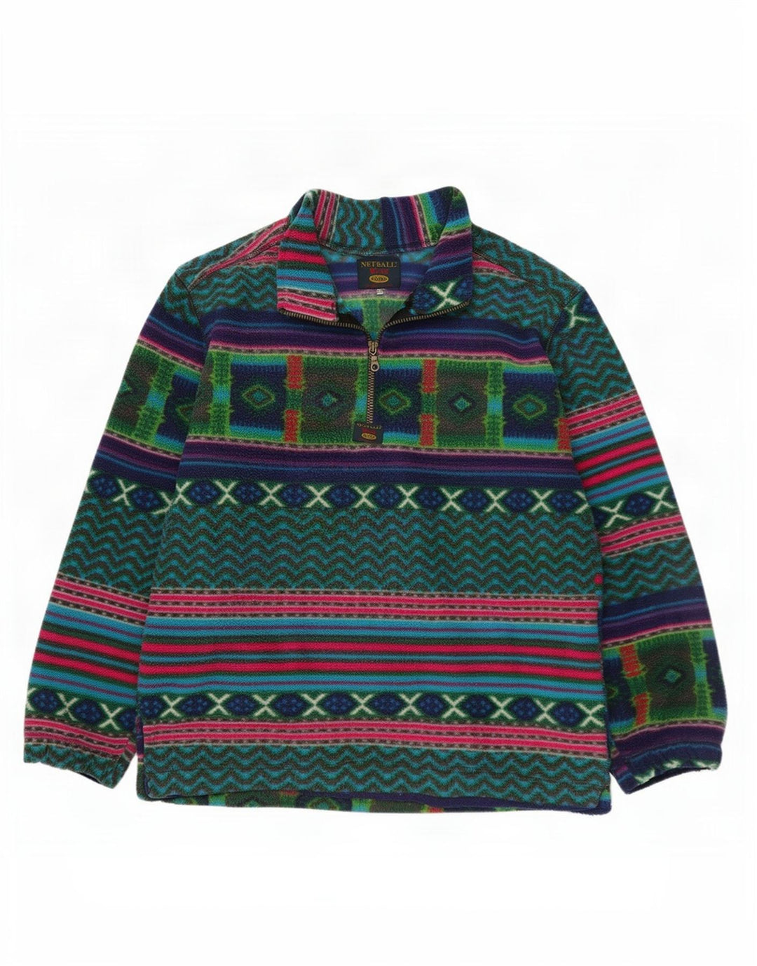 Jumper vintage pentru bărbați, cu fermoar și gât, fleece XL, multicolor, geometric