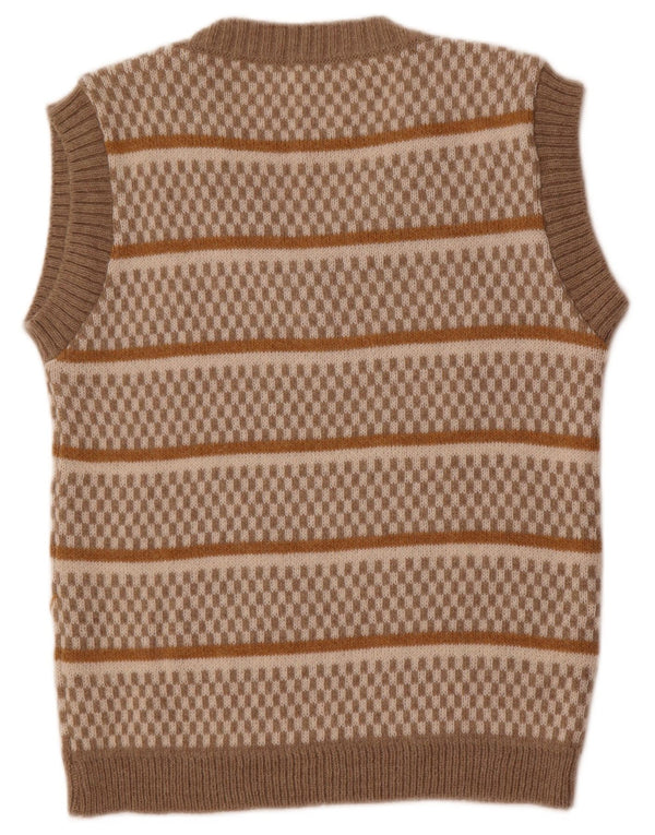 Vintage Womens Vest Tank Top UK 14 Large Beige Dungate Acrylic