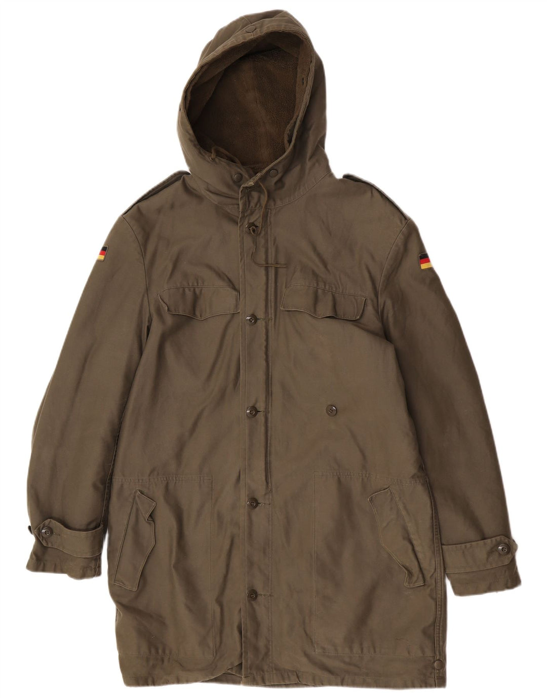 Jachetă parka Sherpa cu glugă vintage pentru bărbați UK 38 Medium Khaki