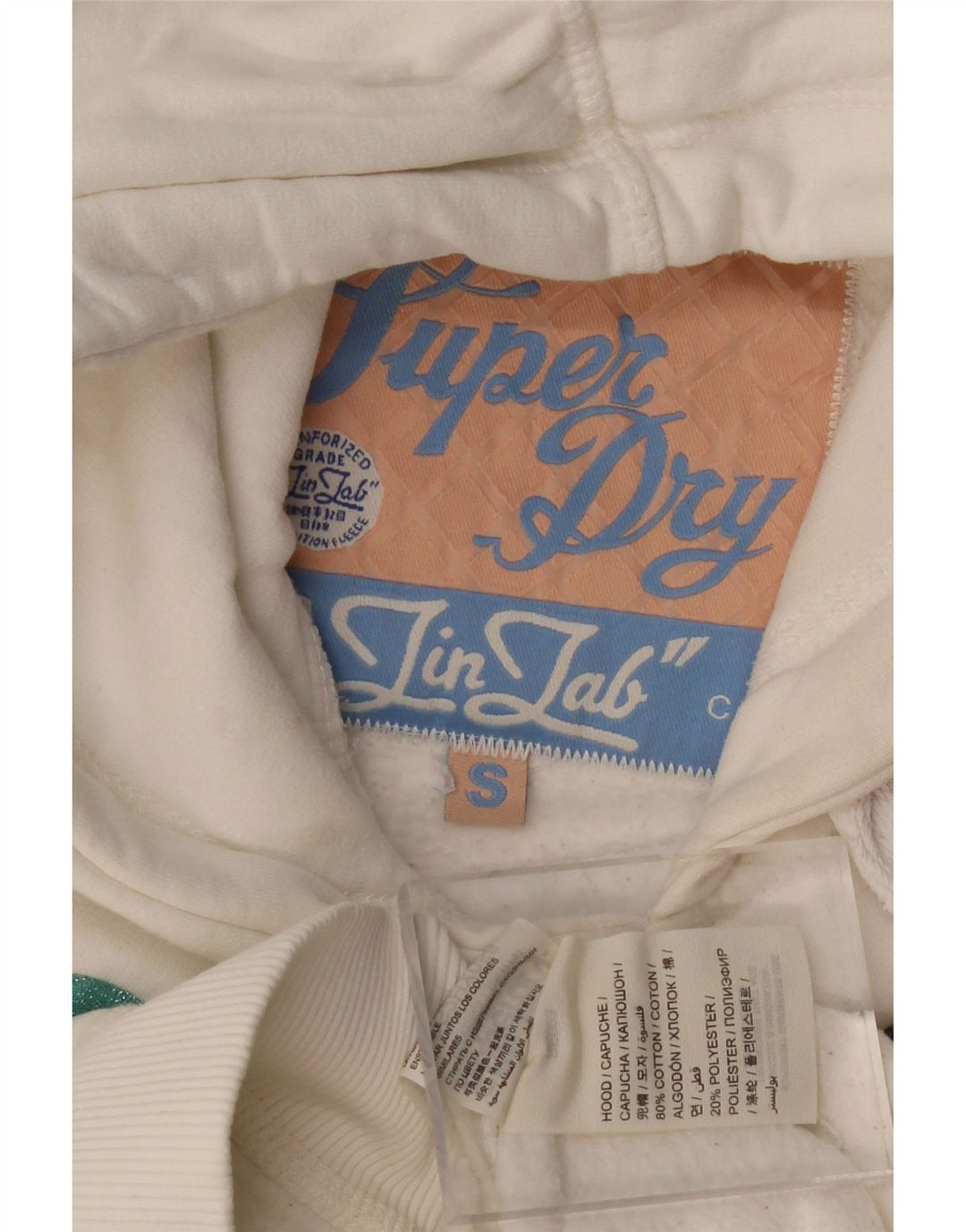 SUPERDRY Pulover cu glugă cu grafic pentru femei UK 10 Bumbac alb mic