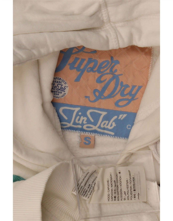 SUPERDRY Pulover cu glugă cu grafic pentru femei UK 10 Bumbac alb mic