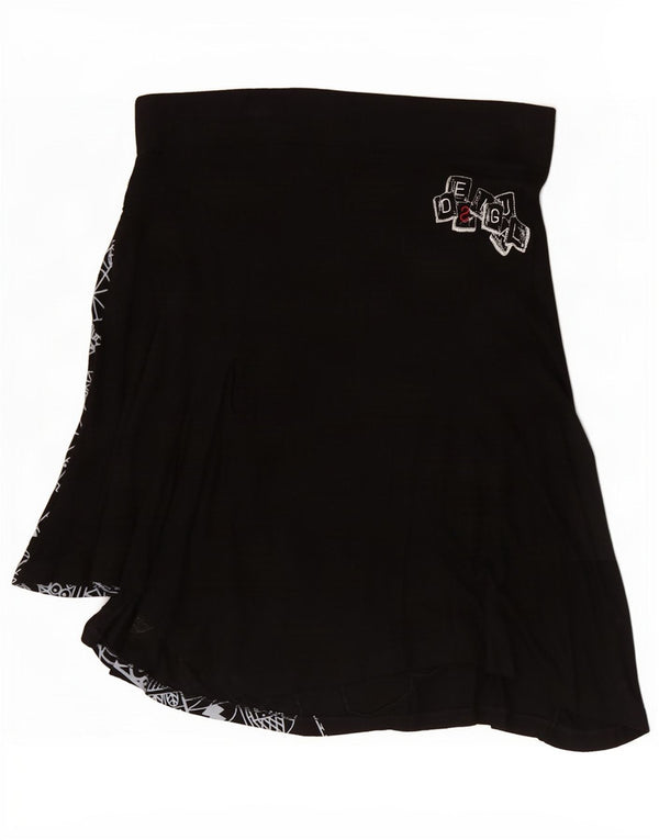 Fusta Desigual Graphic Asymetrical Womens Medium W30 Black Floral