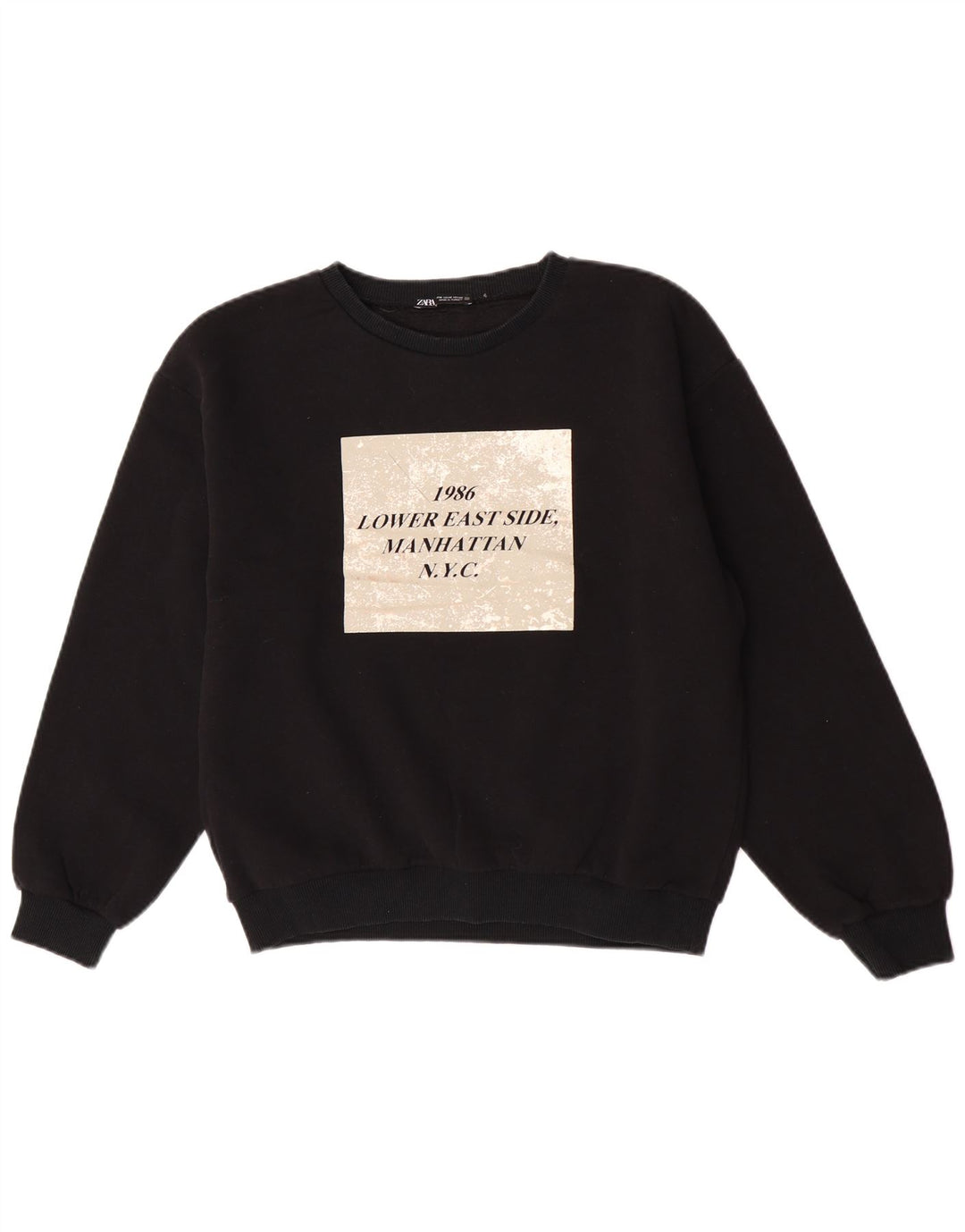 Pulover cu grafic pentru femei Zara UK 14 Medium Negru