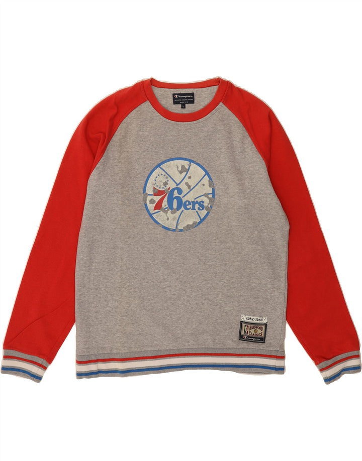 CHAMPION Mens Graphic Sweatshirt Jumper Large Grey Colourblock Cotton Vintage Champion and Second-Hand Champion from Messina Hembry 