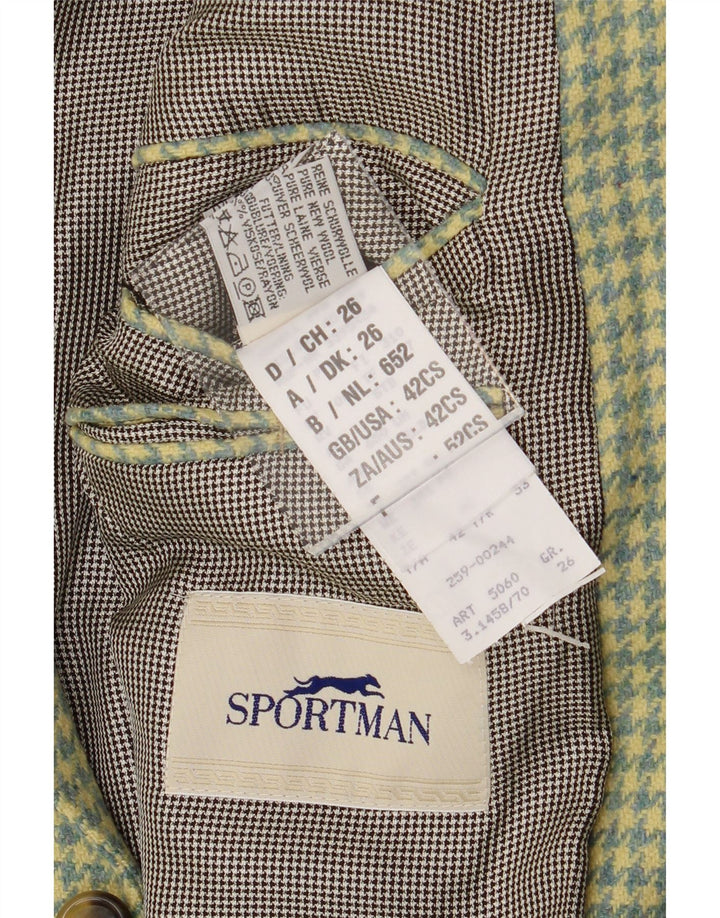 SPORTMAN Mens 2 Button Blazer Jacket UK 42 XL Green Houndstooth New Wool Vintage Sportman and Second-Hand Sportman from Messina Hembry 