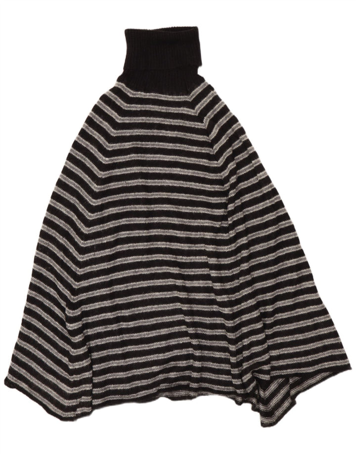 Pulover poncho pentru femei Benetton cu gât rulat, mărime unica, gri cu dungi acrilice