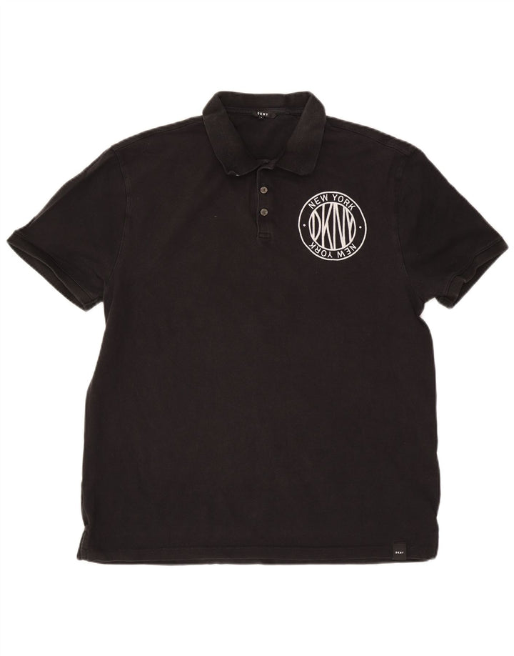 Tricou polo cu grafică New York Dkny pentru bărbați, bumbac negru mediu