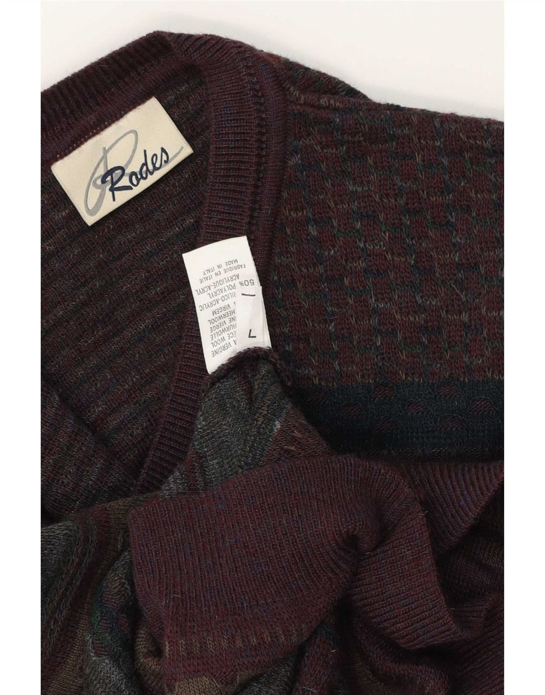 Rodes Pulover cu decolteu în V pentru bărbați, lână virgină, multicoloră, Fair Isle
