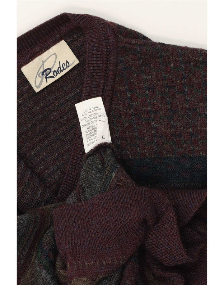 Rodes Pulover cu decolteu în V pentru bărbați, lână virgină, multicoloră, Fair Isle