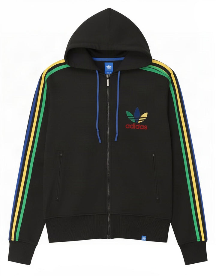 Pulover Adidas pentru bărbați, cu fermoar, poliester mediu negru