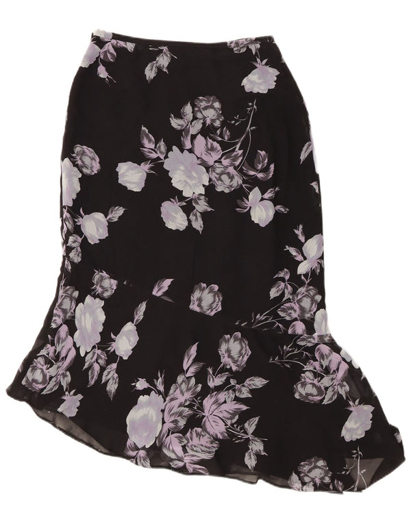 Fusta asimetrică pentru femei Laura Ashley UK 8 Small W24 Black Floral Silk