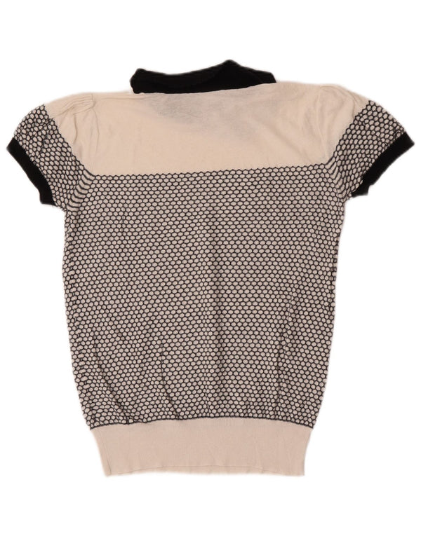Pulover cu gât polo Oasis pentru femei UK 10 Small White Geometric