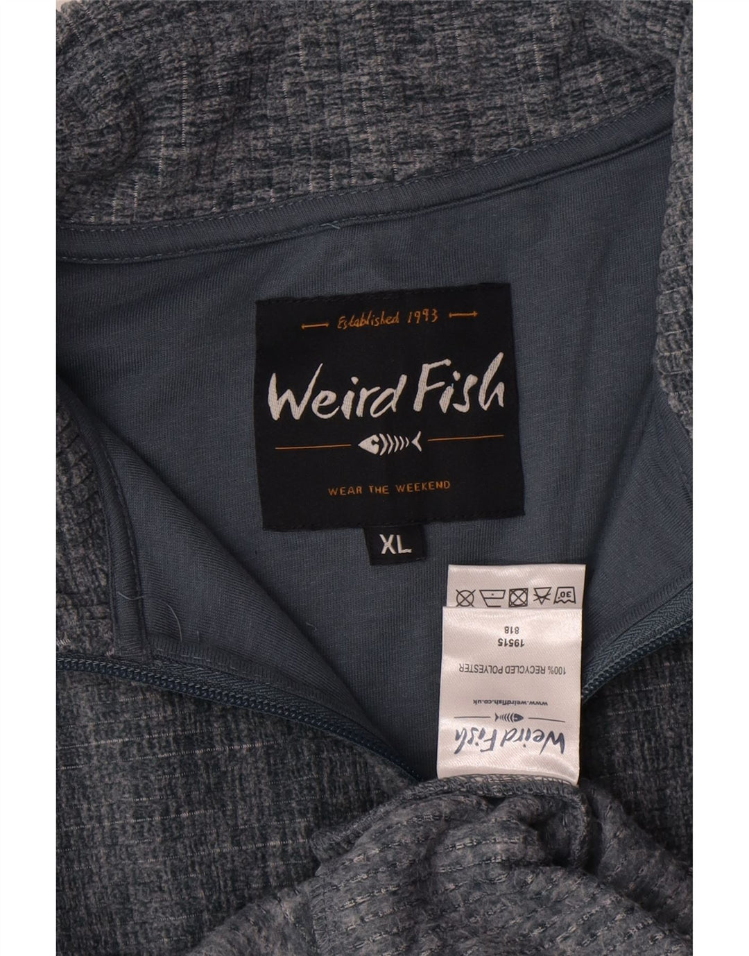 WEIRD FISH Pulover pentru bărbați, cu fermoar, cu gât, UK 18 XL, poliester cu pături gri