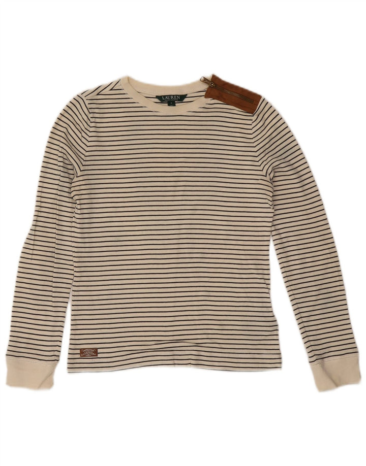 Top pentru femei RALPH LAUREN cu mânecă lungă UK 10, bumbac cu dungi albe mici