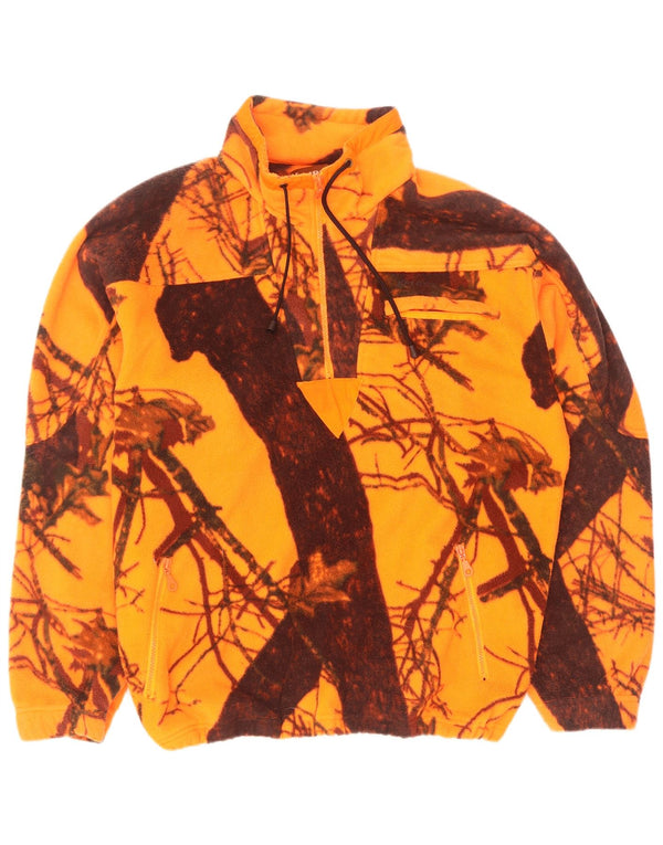 Pulover vintage pentru bărbați, cu fermoar și gât, XL, poliester camuflaj portocaliu