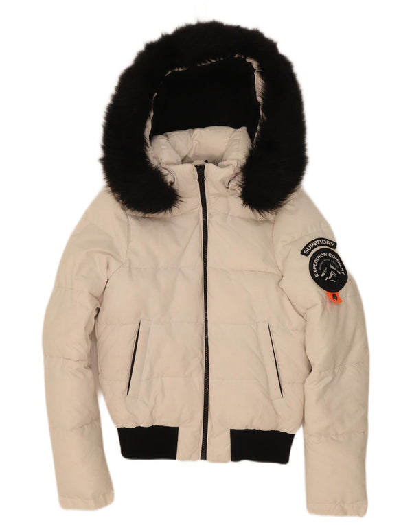 Jachetă căptușită supradimensionată cu glugă Superdry pentru femei UK 8 Small White Colorblock