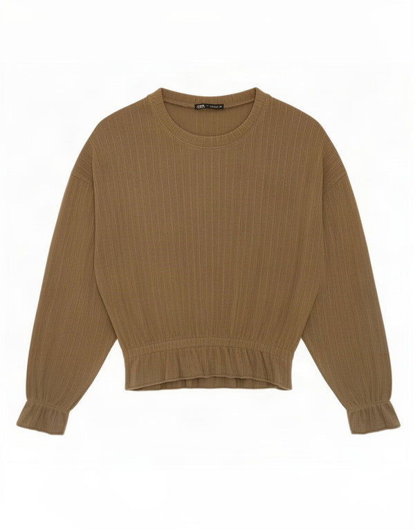 Top pentru femei Zara cu mânecă lungă UK 14 Medium Khaki